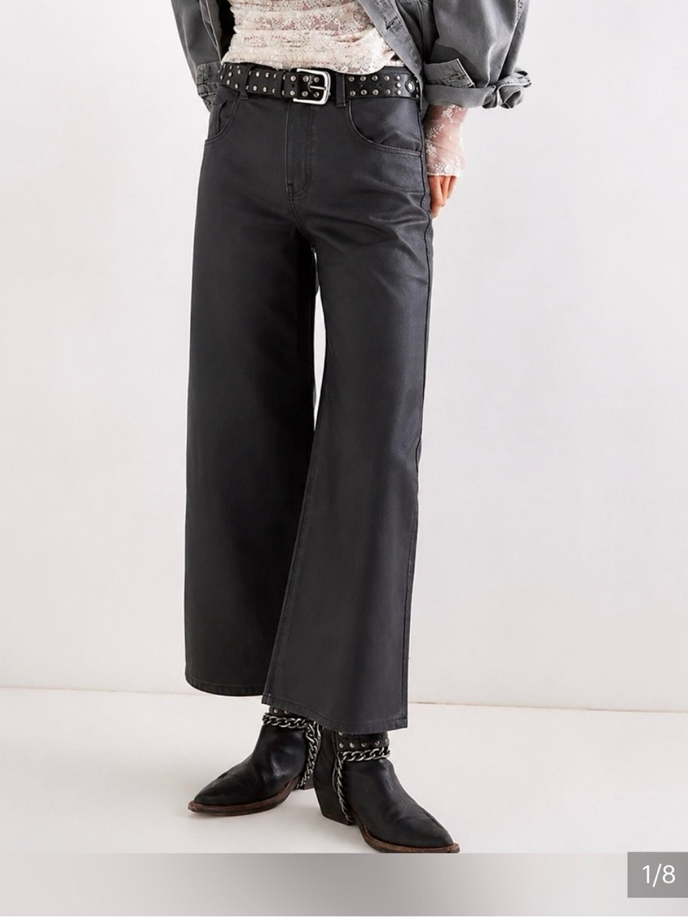 Free People/ We The Free Misha Wide Leg Pants Black Coated Jeans Size 26